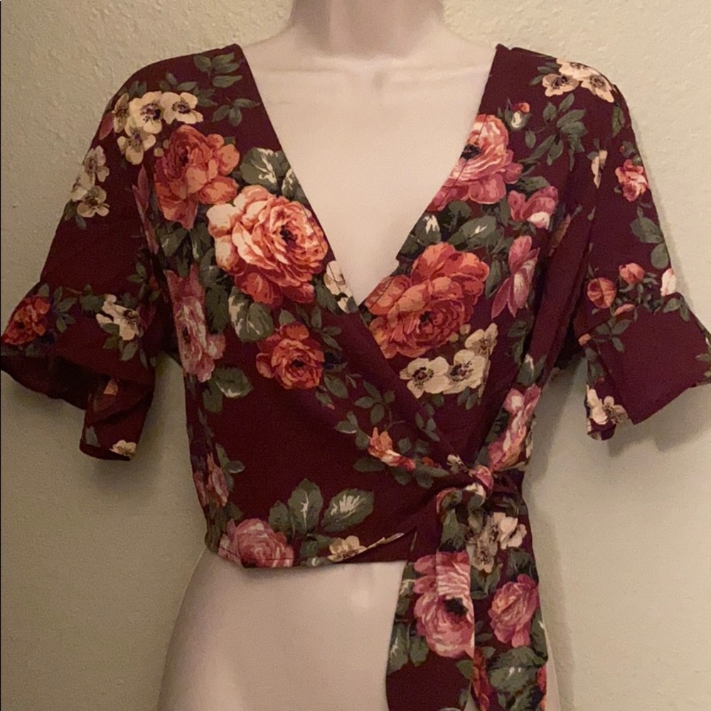 Burgundy Floral Crop Top